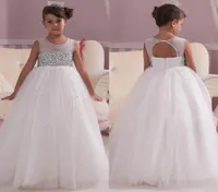 2018 Princess White Wedding Flower Girl Dresses Empire Waist Crystals Open Back 2017 Custom Made Baby Communion Girls Pagean4984302