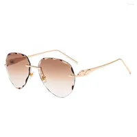 Sunglasses Fashion Rimless Metal Wave Cut Edge Polished Ocean Lens Ladies Toad Mirror Vintage