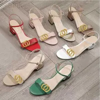 Classic High Heeled Sandals Party Fashion Leather Women Work Shoe Designer Sexy Heels 5cm Lady Metal Belt Buckle Thick Heel Woman Shoes