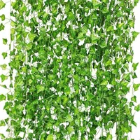 Faux Floral Greenery 12pcs Leafs 2M Vine Leaves Ratten Hanging Ivy Fake Flowers Wedding Home Garden Decoration Grape Decore 221124