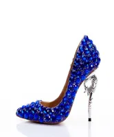 Elegant Royal Blue Bridal Wedding Chaussures Ankle Letfappy Crystal High Heel Shoes Rignestone Sparkling Wedding Nightclub Princess 250R5307394