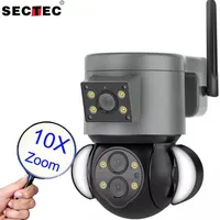 WIFI Dual Lens Cameras Smart Floodlight Camera 10X Optical Zoom 4MP Lighting Gun Ball Linkage Surveillance IP Camera Waterproof SECTEC