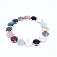 Pendant Necklaces New Natural Stone Mixed Color Striped Cut Round Pendant Dyed Plated Agate Decorated With Lady Charm 12Pcs Drop Del Dhv8P