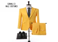 Elegant Brand Men Suits 2018 Custom Made Latest Coat Pant Design Fashion Yellow Suit For Wedding Groom Man Groomsmen Suit Pro