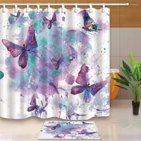 Shower Curtains Butterfly Lavender Watercolor Painting Bath Screens Creative Design Waterproof And Mildew Proof With 12 Hooks