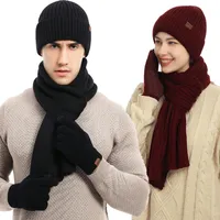 Sjaals heren winter houd warme set fleece voering beanie telefingers handschoenen dikker sjaal gebreide duffer unisex hoed vaste kleur nekchuur 221123