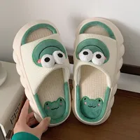 Slippers Lovely Frog Linen Women Shoes Couples Non Slip Thick Soled Spring Summer Cotton Cool Home Slide 221124