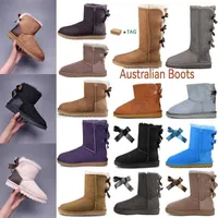 2021 Designer women australia australian boots winter snow furry black navy blue pink satin boot ankle Bailey booties fur leather outdoors Bowtie shoes