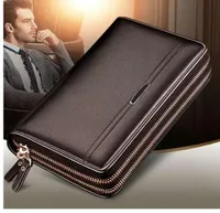 Double Zipper Men Clutch Bags High Quality PU Leather Wallet Man New Wallets Male Long Wallets Purses carteira masculina1455101