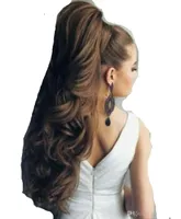 100 riktigt Remy Human Hair Ponytail 1B Natural Color Indian Virgin Obecenceed Clip in Ponytail Body Wave Extensions 180g7746119