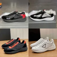 NIEUWE AMERIKA's Cup Bike Fabric Sneakers Patent Leather Flat Trainers Rubber Trim Designer Sneakers Mesh Lace-Up Nylon Casual Shoes with Box No53