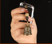 Keychains Pure Brass Car Key Pendant Retro Wind Clock Keychain Creative Carry Evil Bell Ornaments