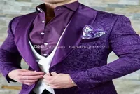 One Button Purple Purple Paisley Groom Smowos Châle Reporteur Grooms Mens Mens Cost WeddingPromdinner Blazer JacketPantsVesttie K6021887