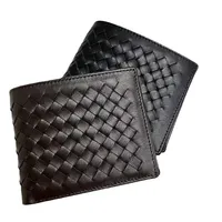 Men&#039;s Designer Wallets Genuine Leather Sheepskin Short Money Clip Fashion Woven Card Houlder Simple Business Style225U