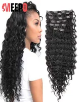 Meepo 7 PCS Pełny klips na syntetycznych włosach 140G Klip w przedłużeniu włosów długie proste Kinky Curly Natural Deep Wave Brown Black 2