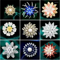 Brooches Luxury Shining Micro Zircon Snowflake Brooch Temperament Multilayer CZ Lotus Pins For Women Coat Suit Accessories