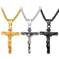 Pendant Necklaces Collare INRI Crucifix Cross Necklace Gold Rose Gold Black Gun Color 316L Stainless Steel Chain For Men Jewelry Jesus Piece