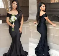 2022 Black Mermaid Long Bridesmaid Dresses Plus Size Off Shoulder Floor length Garden Maid of Honor Wedding Party Guest Gown1736627