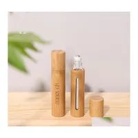 Essential Oils Diffusers 10Ml Natural Bamboo Refillable Empty Essential Oil Per Fragrance Scent Steel Roller Ball Bottle For Home Tr Dhxhr