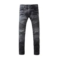 Men's Jeans Mens Designer Distressed Ripped Biker Slim Fit Motorcycle Bikers Denim for Men s Fashion Mans Black Pants Pour Hommes Yf151