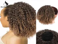 Kookastyle Afro Kinky Curly Ponytail Extensão de Cabelo Affro American Wrap Shrap Chignon Clipe de sopro sintético em cabeleireiro 2
