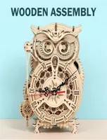 ART 3D Wooden Puzzle Creative DIY Wall Clock Owl Model Toy Building Block Kit Toys for Children Educational Adult Gifts 2202122233254