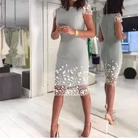 Silver Gray Embroidery Mother Of The Bride Dresses Short Sleeves Sheath Knee Length Mother Of The Groom Dress Custom Made