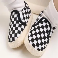 First Walkers SandQ Baby Boys Canvas Shoes Solid Black White Checkered Slip On Casual Antislip Crib Zapatos Chaussure 0-12M Toddle255p
