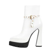 Boots Winter Winter White Matte Double Platform Leather Canle Side Zip Fashion Sexy Rock Botas Mujer 221125