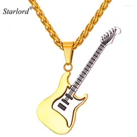 Pendant Necklaces Enamel Electric Guitar Pendants & Black Gun Gold Color Rope Chain For Men Punk Rock Music Jewelry Gift GP2102