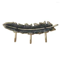 Clothing Storage Nordic Morandi Cast Iron Dark Green Feather Three Hook Wall Decoration Clothes And Hats Hanging Door