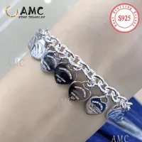 AMC 925 sterling silvers multi love heart bracelet ladies jewelry holiday gift carving original thick3933303