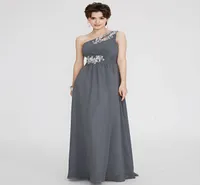 One Shoulder Long Formal Dresses ALine Grey Dress FloorLength With Ivory Applique Summer Beach Prom Party Dresses with Ruffles7592938