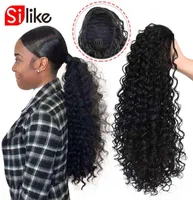 Silike Kinky Curly Drawstring Ponytail 24 polegadas Afro Afrostring Ponytail Clips in Hair Extensions 150g BUN SYNTETIC Hair 220208