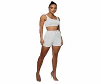 women039s Tracksuits Summer Ribber Women Set Elegant Sports Fitness Solid Top And Mini Biker Shorts Two Piece Sets Sexy Outfit 3943936
