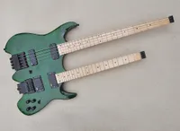 Green 4 and 6 Strings Headless Double Neck Electric Guitar with Maple Fretboard Quilted Maple Veneer Can be customized