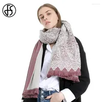 Scarves FS Winter Floral Knitted Scarf Long Luxury Red Yellow Shawl Women Designers Cashmere Party Hijab Pashmina Warmer Hiver Femme
