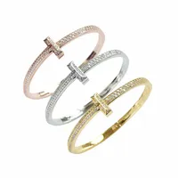 2022 New Luxury Tennis Full Diamond Crystal T Bracelet Brand Classic Designer Bracelet For Women Fashion Couple Cuff Bracelets Stainless Steel Jewelry