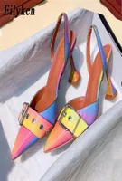 Eilyken New Buckle Strap Mules Summer Women Pumps Shoes Spike High Heels Pointed Toe Rainbow Dress Shoes size 41 42 2012153423624