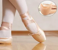 Neue Erwachsene Kids Ballet Pointe Shoes Nudred Satin Girls Women Professionelle Tanzschuhe mit Bändern Silicon Toe Pad 2010178352205