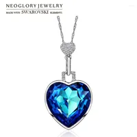 Colares pendentes NeoGlory Crystal Rhinestone Charme Longo Colar de Colar Heart Style para amor romântico embelezado com cristais de