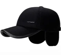 HT1856 Autumn Winter Hats for Men Black Grey Wool Felt Men Caps Warm Earflap Baseball Dad Hats Adjustable Snapback Baseball Caps J2370456