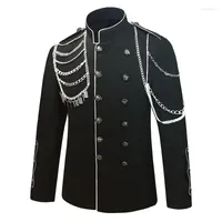 Męskie kurtki w stylu Anglii Vintage Court Kurtka metalowe łańcuchy dla męskiej piosenkarki gwiazdy koncertowy Kostium Kostium czarny stojak