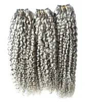Extensões de cabelo grisalhas tecem pacote de cabelo humano cacheado e curioso 3pcslot Virgin Brasilian Hair Weavesdouble Drawnno Shedding2427570