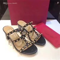valentinoes shoe Designer V Sandals Fashion Valentinoity Rivet Ankle Strap Heel Slides Woman High Heels Shoes Luxury Leather gssdg