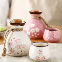 Hip Flasks Japanese Sake Pot Cup Set Cherry Blossoms Ceramics Liquor Home Bar Wine Retro Flagon White Gifts 221124