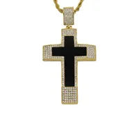 Pendant Necklaces Hip Hop Bling Iced Out Gold Color Stainless Steel Cross Pendants For Men Rapper Jewelry Drop