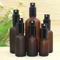 Empty frosted amber glass essential oil perfume bottles with black Fine Mist Atomizer sprayer 10ml 30ml 50ml 100ml dispenser containers SN322