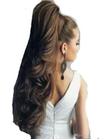 100 riktigt Remy Human Hair Ponytail 1B Natural Color Indian Virgin Obecenceed Clip in Ponytail Body Wave Extensions 180G6199367
