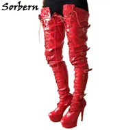 Sorbern Red Red 80 cm Boots altos de la entrepierna con los tacones de botas de pantorrilla anchas personalizadas para mujeres tac￳n de gran tama￱o8750682